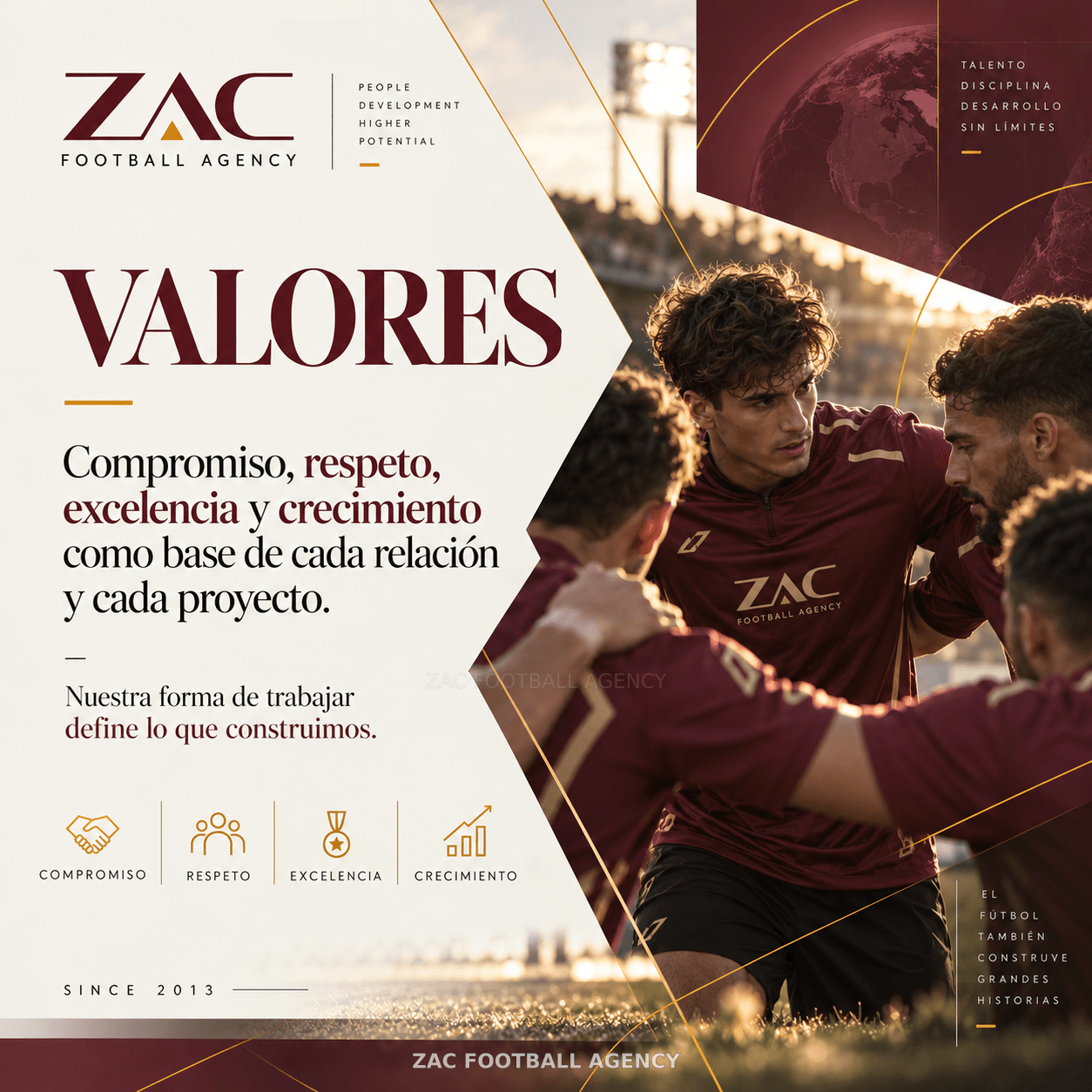 ZAC Football Agency — Valores: compromiso, respeto, excelencia y crecimiento